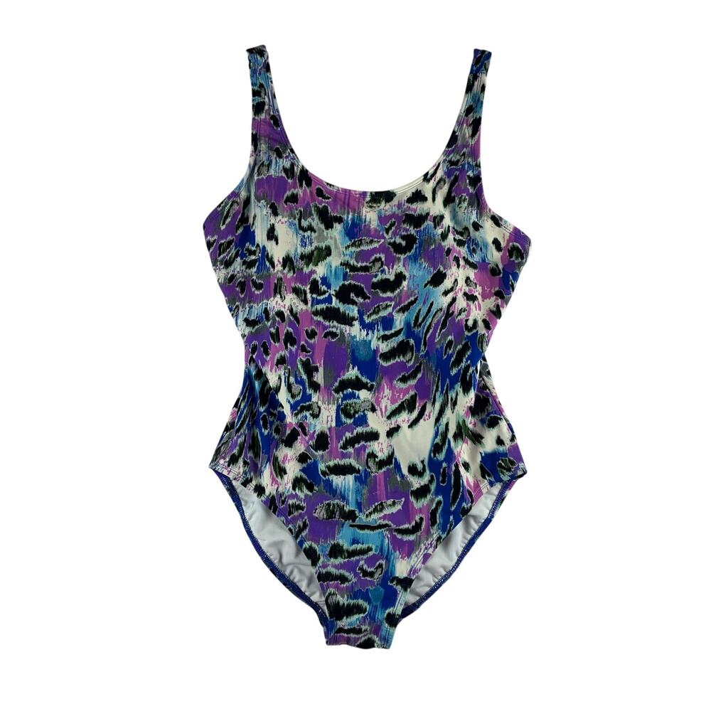 Catalina One Piece Swimsuit Womens Large 12-14 Abstract Animal Print Purple Blue